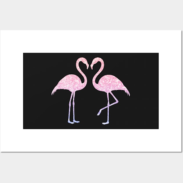 Light Pink Purple Ombre Faux Glitter Flamingos Silhouette Wall Art by Felicity-K